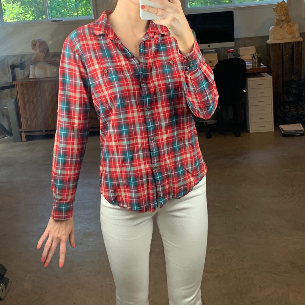 Madewell red and blue checkered button down